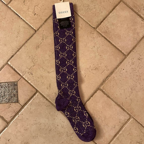 Purple and Gold Gucci GG monogram Lamé Socks NWT - Picture 1 of 3